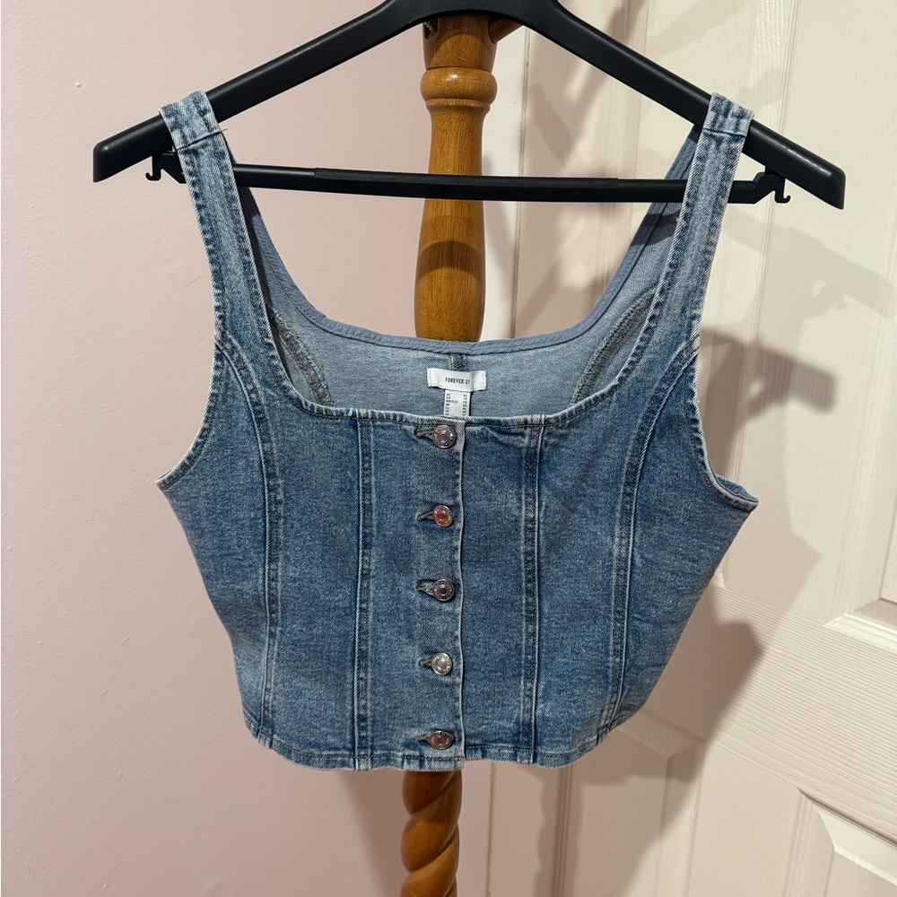 nwt denim button up crop top